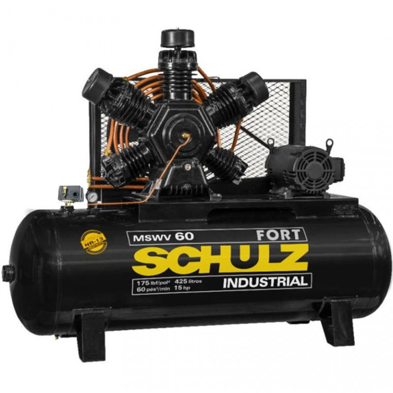 Compressor Schulz MSWV60fort/425 – 60 pés – 425 litros – 175 Libras – Trifásico (Mta)